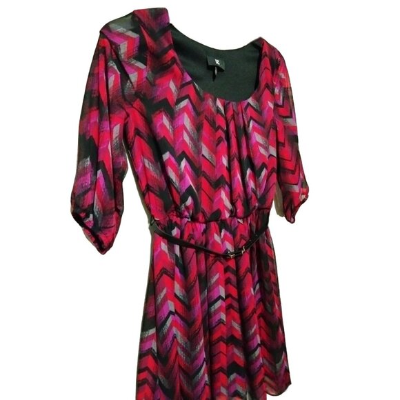 Iz Byer Womens Multicolor Chevron Pattern 3/4 Sleeve Belted Dress Size Medium - Picture 5 of 8